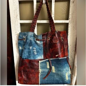 Ameri Large Destroyed Denim Leather Tote